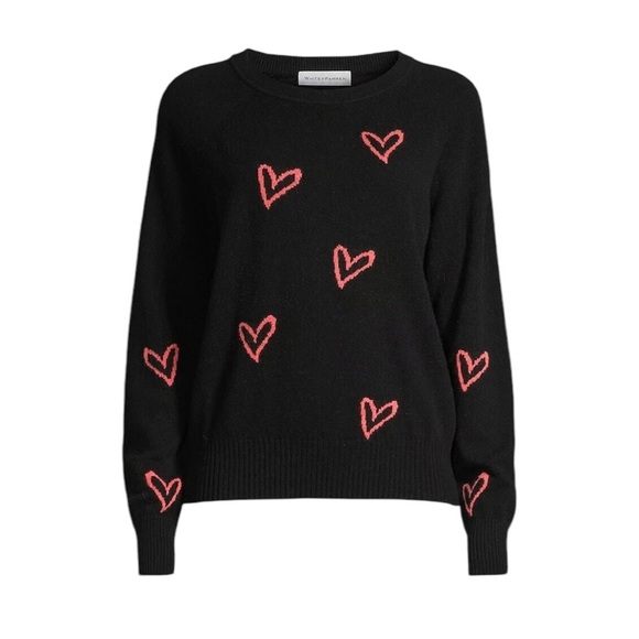 White + Warren Cashmere Graffiti Heart Sweater Black Size S - Picture 9 of 9